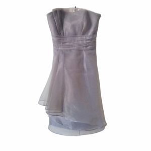 David's Bridal Silver Grey Organza Strapless Midi Dress Size 2